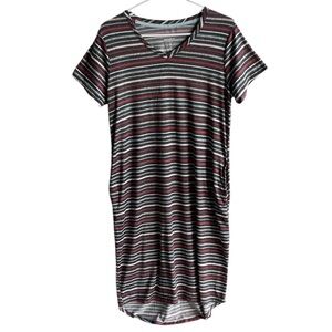 JOYSPUN WOMENS  STRIPED SHORT SLEEVE V-NECK NIGHT GOWN SIZE SMALL 4-6